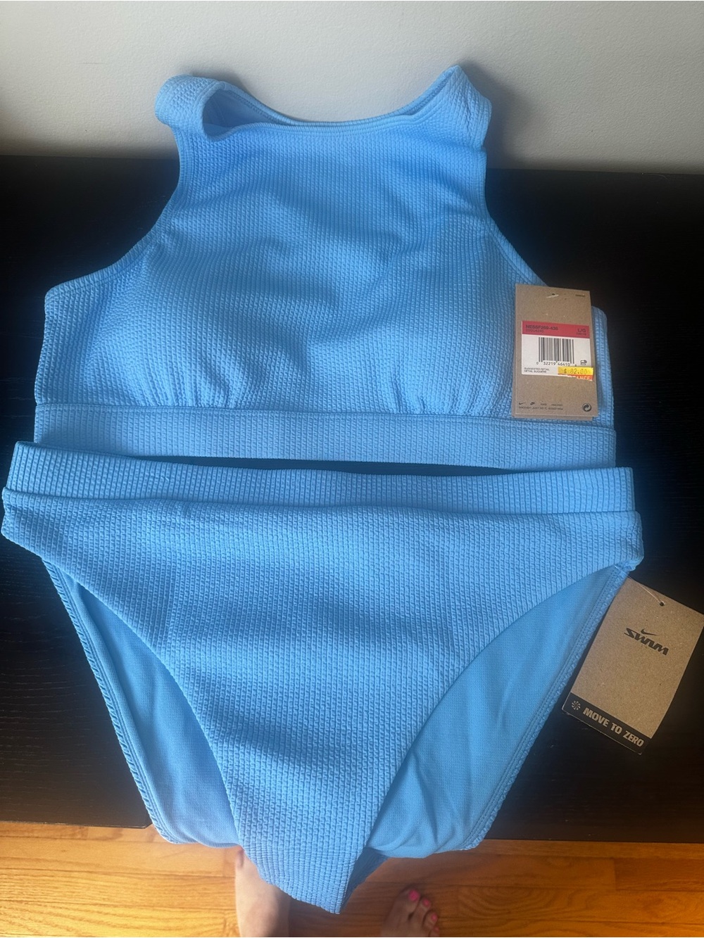 Women’s  Light Blue Two-Piece Swim Set - High Neck Tankini